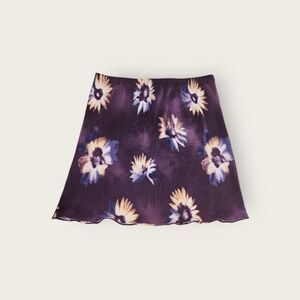 Vintage Y2k Exact Change purple floral elastic waist pleated mini skirt